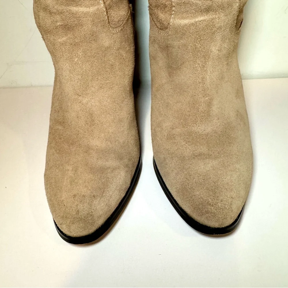 Lord & Taylor 424 Fifth Mikayla Tan Suede Knee High Boots W Block Heel, Sz 8.5